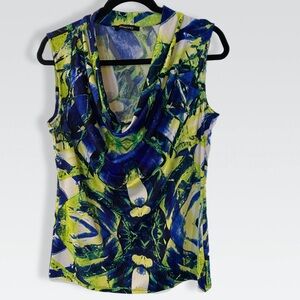 Relativity, brightly colored, cows neck, sleeveless blouse